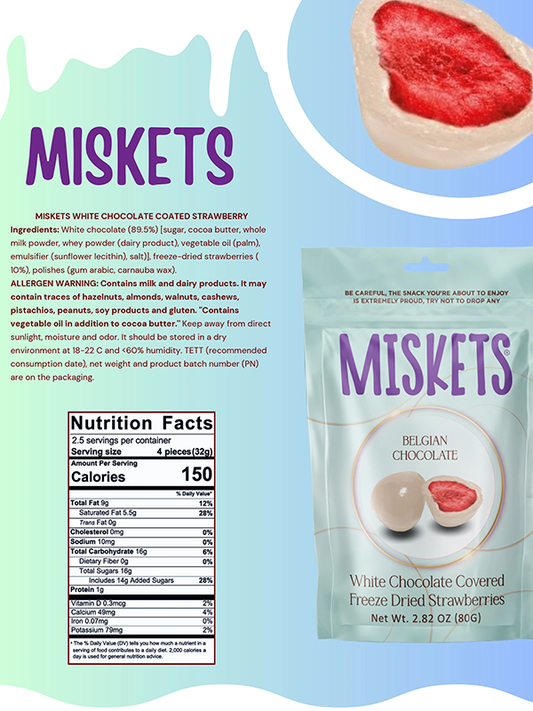 Miskets White Chocolate Coated Freeze Dried Strawberries 80g